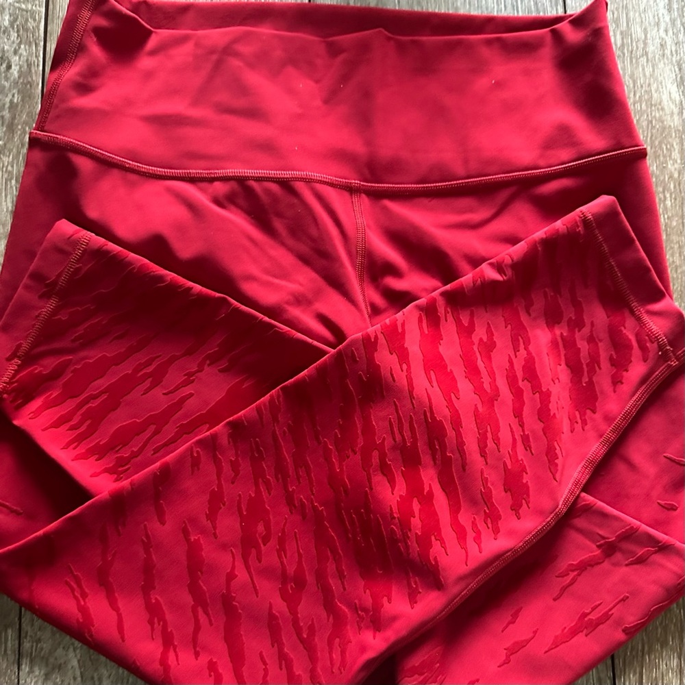 Lululemon High-Waisted Leggings, Red, Size 12.